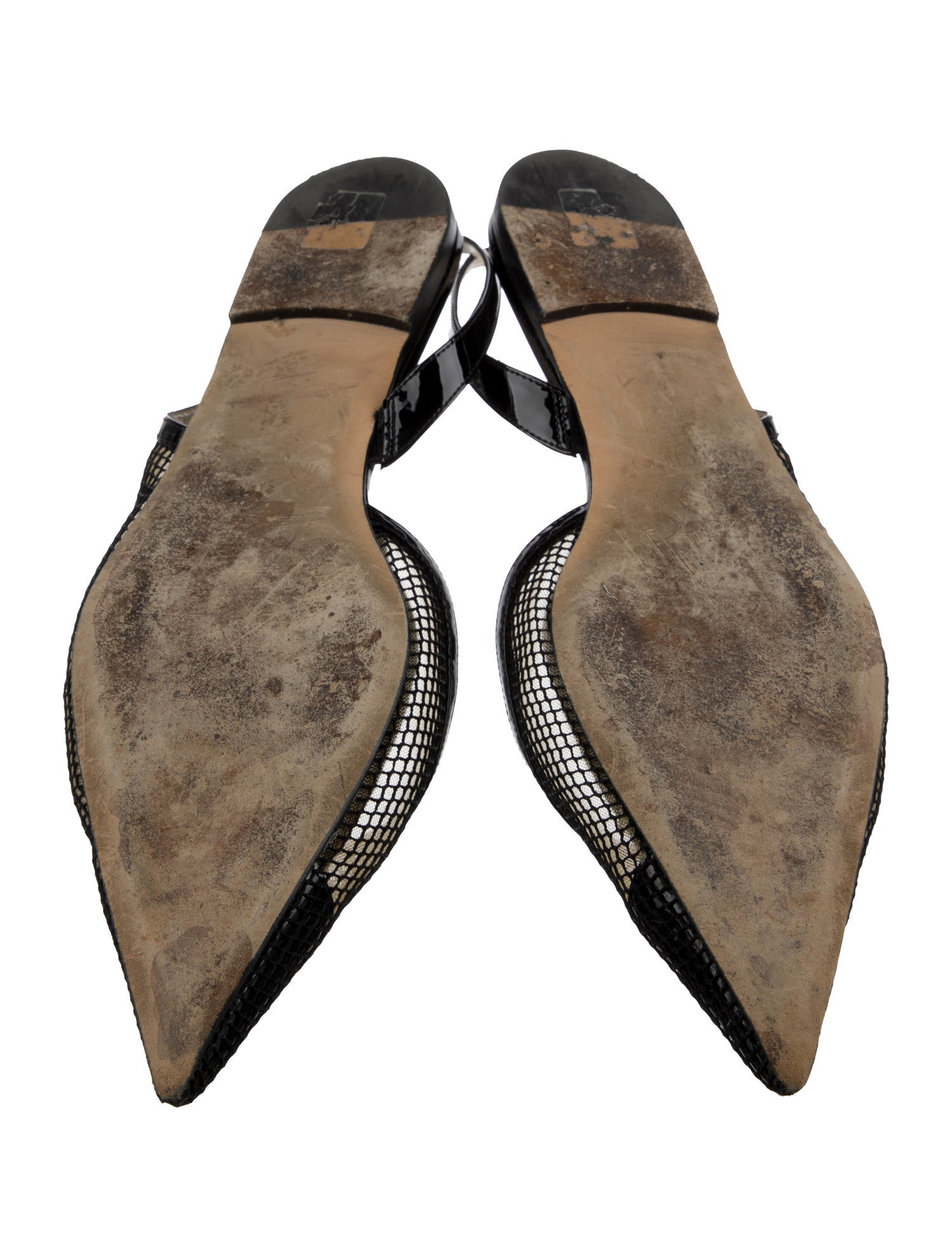 Jimmy Choo Mesh Leather Trim Embellishment Slingback Flats